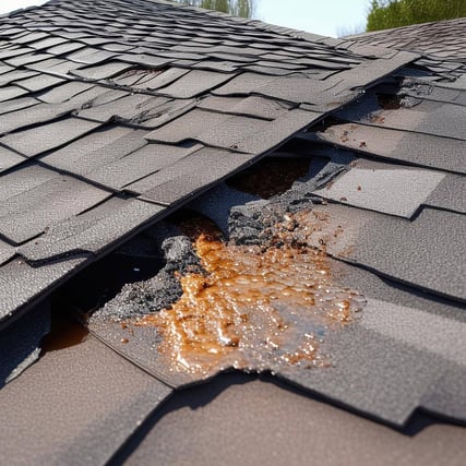 An image of a poorly installed roof in Arizona with leaks and water damage, leading to costly repairs and reduced home value