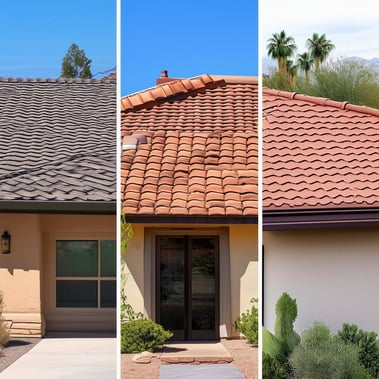 An image of three different types of roofs shingle, tile, and foam each designed to withstand Arizonas climate
